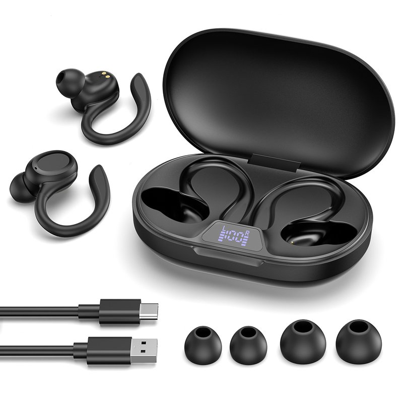 TWS Wireless Sports Earbuds with Ear Hooks and LED Display Case