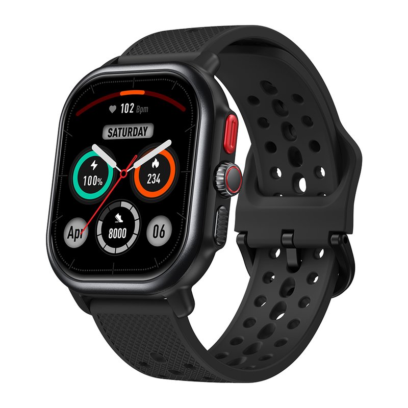 Square Screen Smart Watch with Perforated Silicone Sport Band, Black