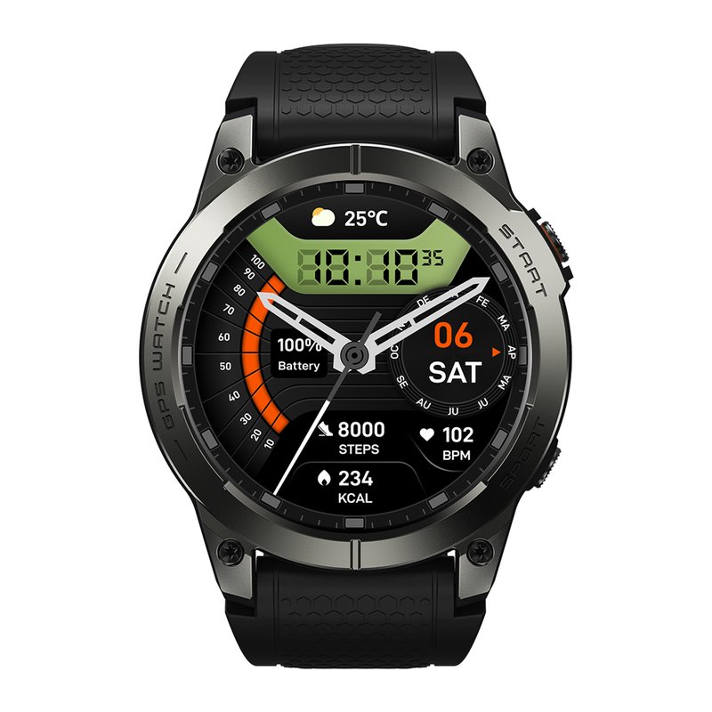 Rugged GPS Sports Smart Watch with Black Silicone Strap