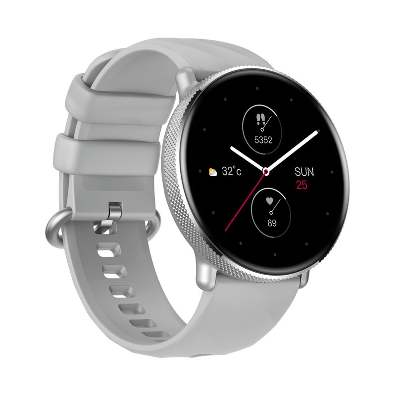 Round Smart Watch with Knurled Bezel Gray