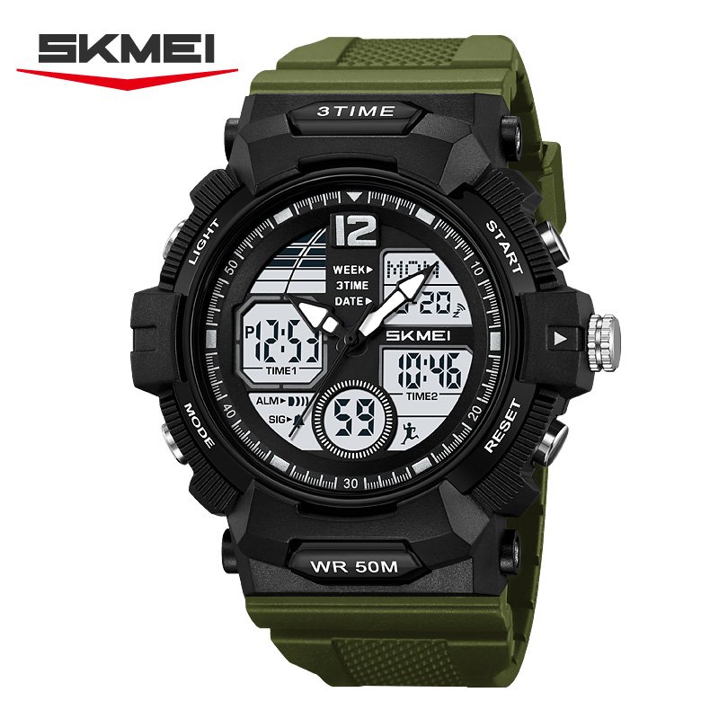 SKMEI Dual Display Analog Digital Sports Watch Army Green 50m