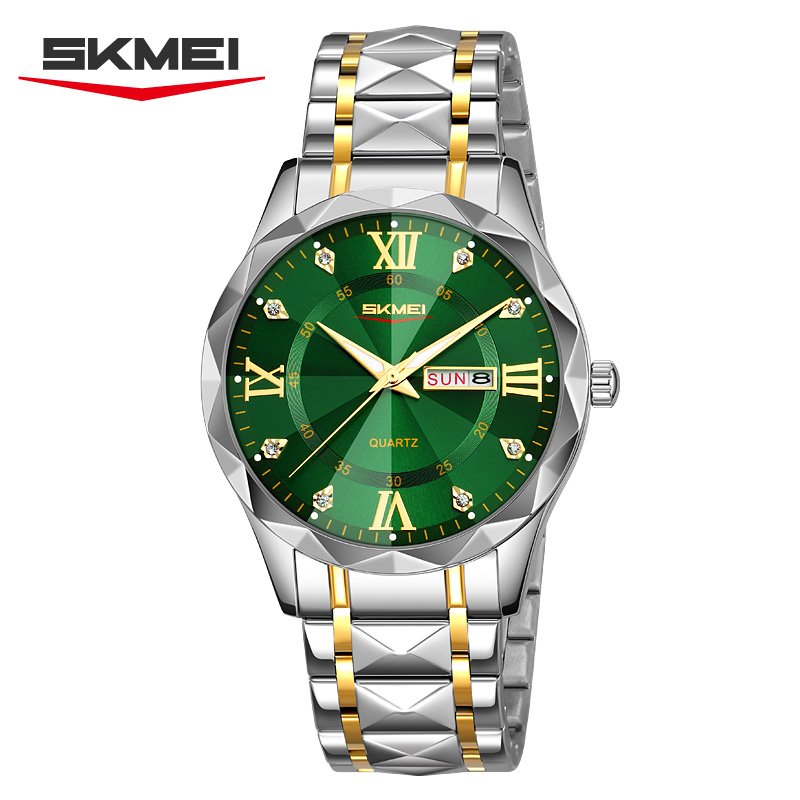 SKMEI Quartz Dress Watch Green Dial Two-Tone Steel Band