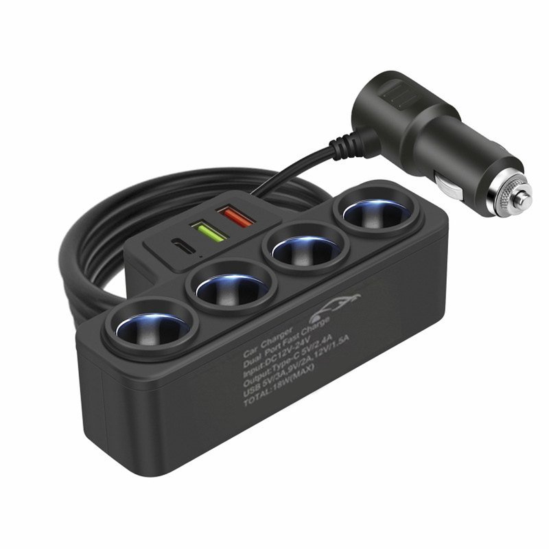 1-to-4 Smart Car Cigarette Lighter Socket Splitter
