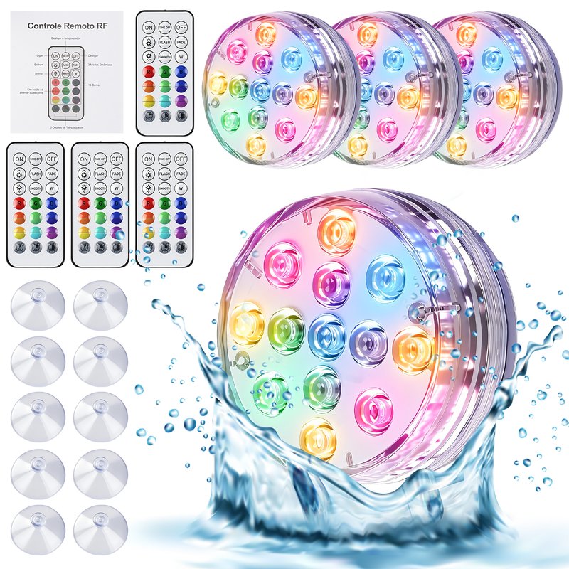 潜水RGB LED泳池灯 带遥控器 4个装