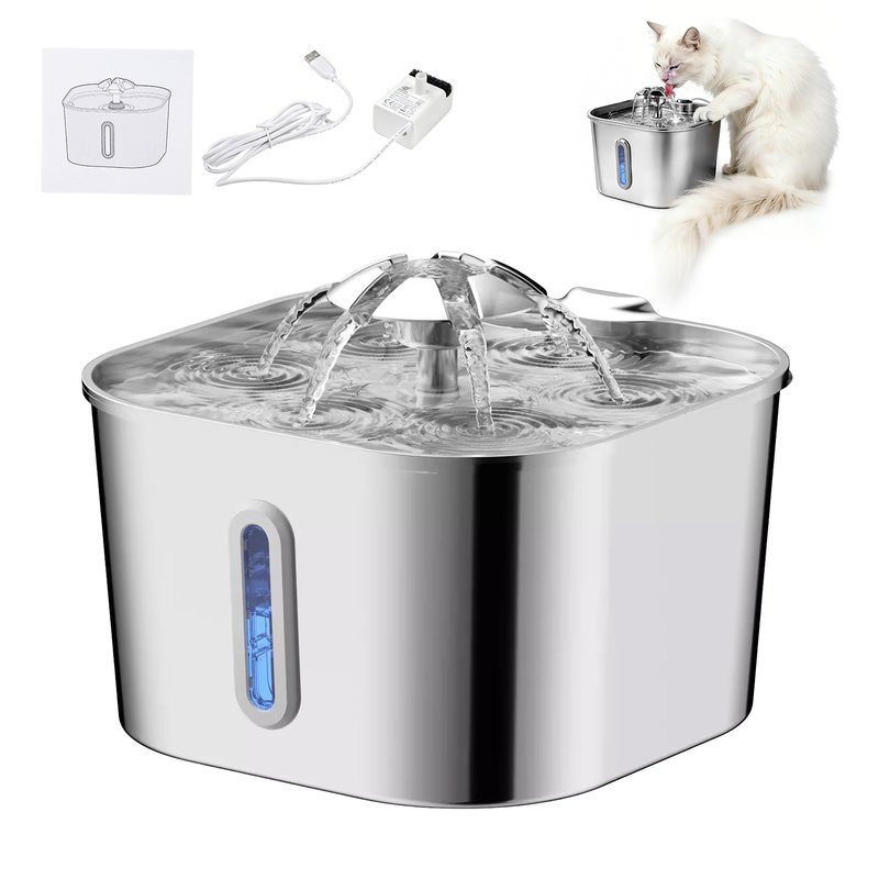 Stainless Steel Pet Water Fountain with Water Level Window