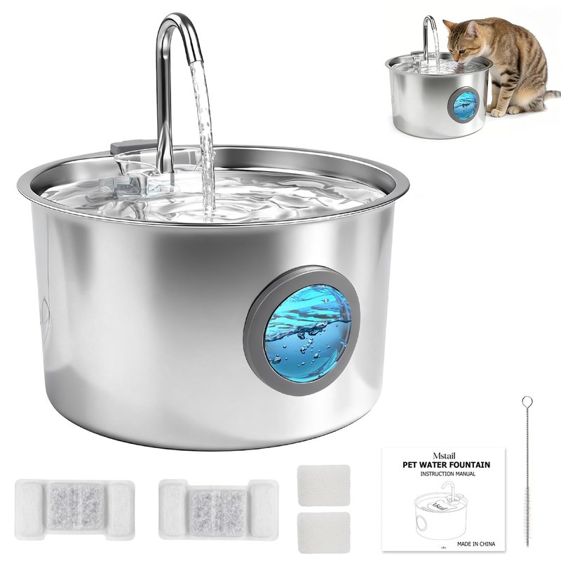 Mstail Stainless Steel Pet Water Fountain with Faucet Spout