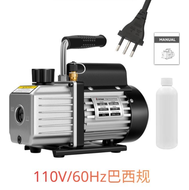 BR便捷旋片式空调维修冷媒制冷小型真空泵双电容/victool参数标/英文说明书/三插脚110V60Hz