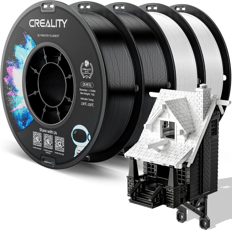 Creality CR-PETG-4卷装 1.75mm线径 4kg 黑色中性盘 通用盒(黑黑白白)