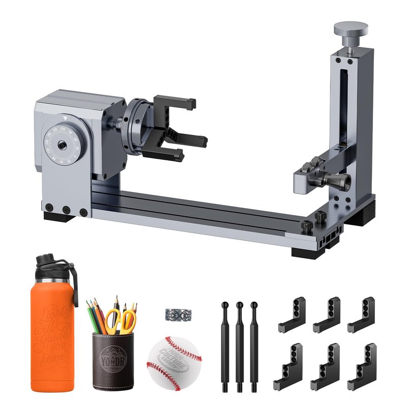 Rotary Chuck Kit with Support Brackets for Laser Engraver