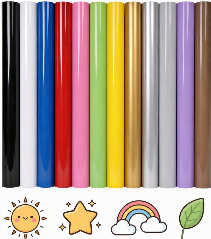 12 Color Assorted Heat Transfer Vinyl Roll Pack